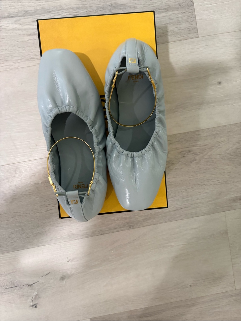 Fendi Pale Blue Leather Ballerina Flat with Gold Hoop - Picture 4 of 10
